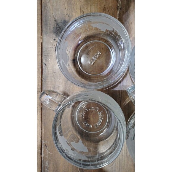 Nestle Nescafe Clear Glass Etched Globe World Coffee Mug-Set Of 4 Vintage - Picture 10 of 10